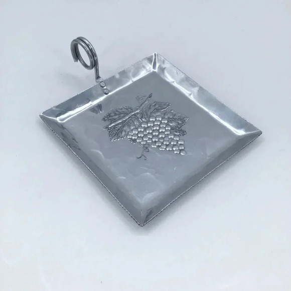 VTG Hammercraft Artisan Hand Hammered Square Serving Tray Plate Grapes Harvest - Picture 1 of 8